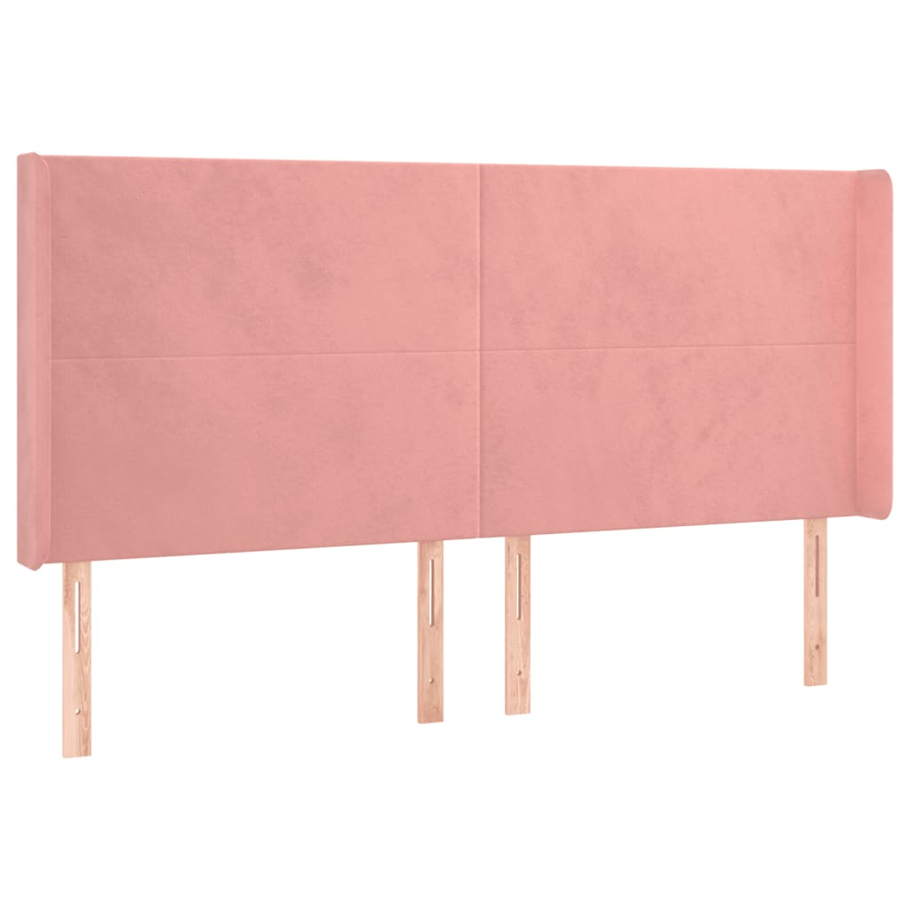 Cama box spring c/ colchão/LED 200x200 cm veludo rosa