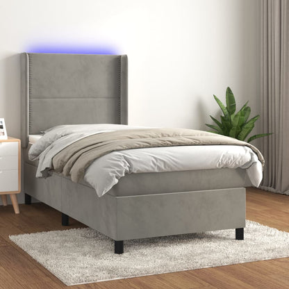 Cama box spring c/ colchão/LED 80x200 cm veludo cinzento-claro