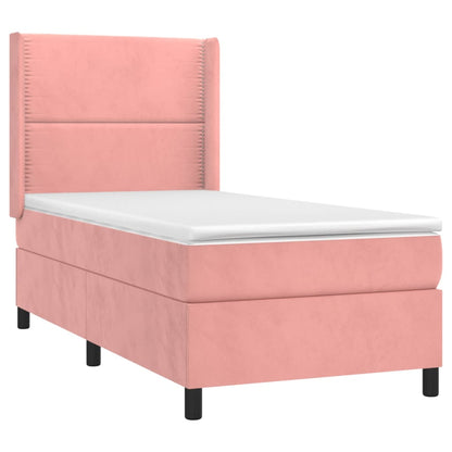 Cama box spring c/ colchão/LED 80x200 cm veludo rosa