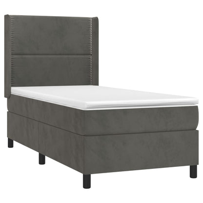 Cama box spring c/ colchão/LED 90x190 cm veludo cinzento-escuro