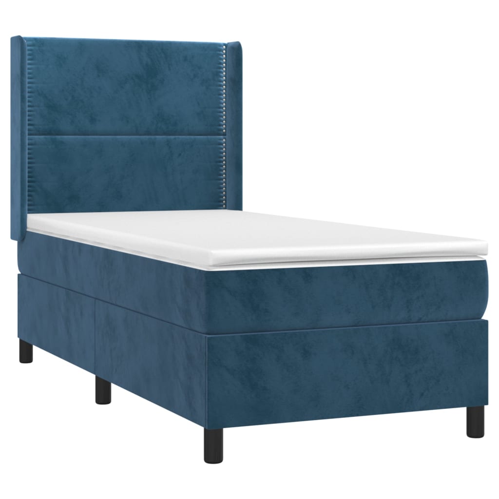 Cama box spring c/ colchão/LED 90x200 cm veludo azul-escuro