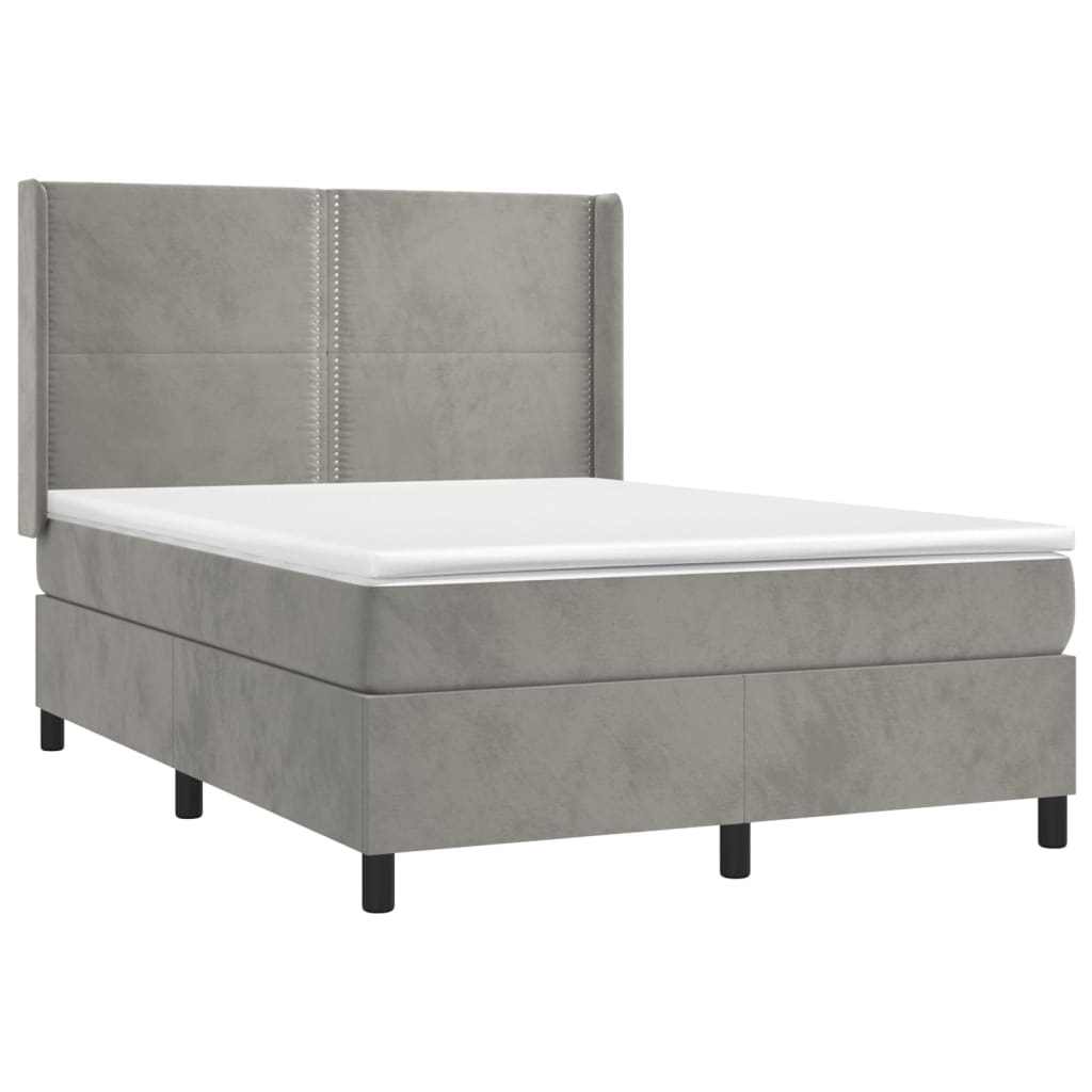 Cama box spring c/ colchão/LED 140x190 cm veludo cinzento