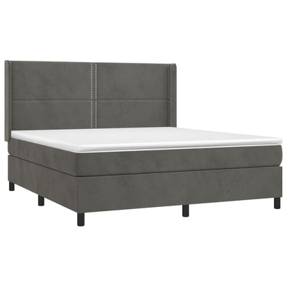 Cama box spring c/ colchão/LED 180x200cm veludo cinzento-escuro