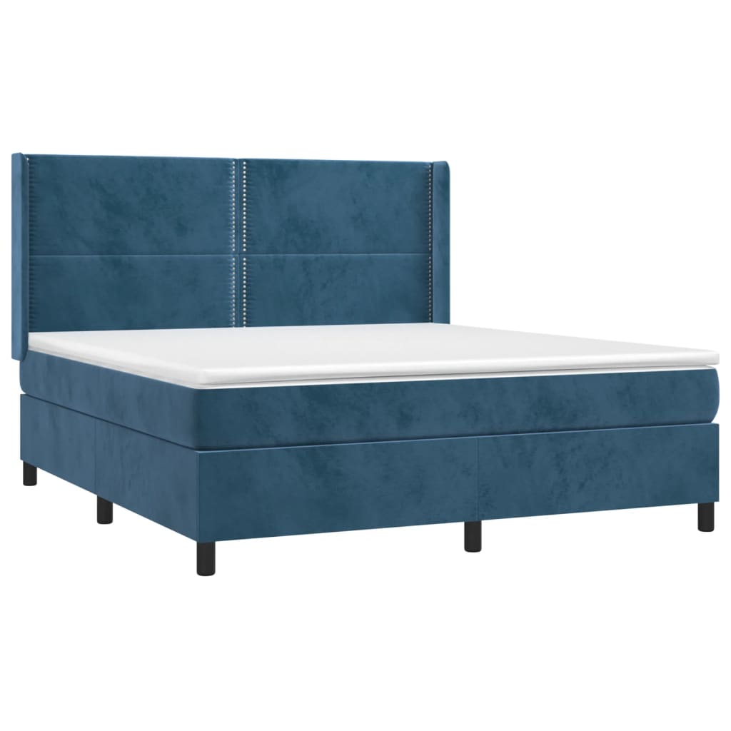 Cama box spring c/ colchão/LED 180x200 cm veludo azul-escuro