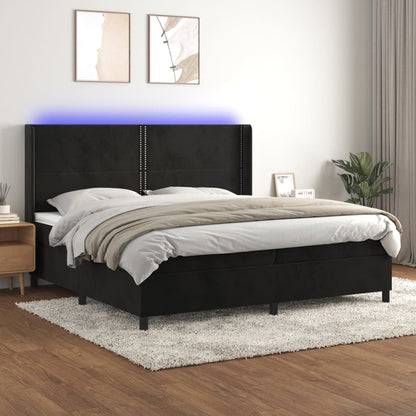 Cama box spring c/ colchão/LED 200x200 cm veludo preto