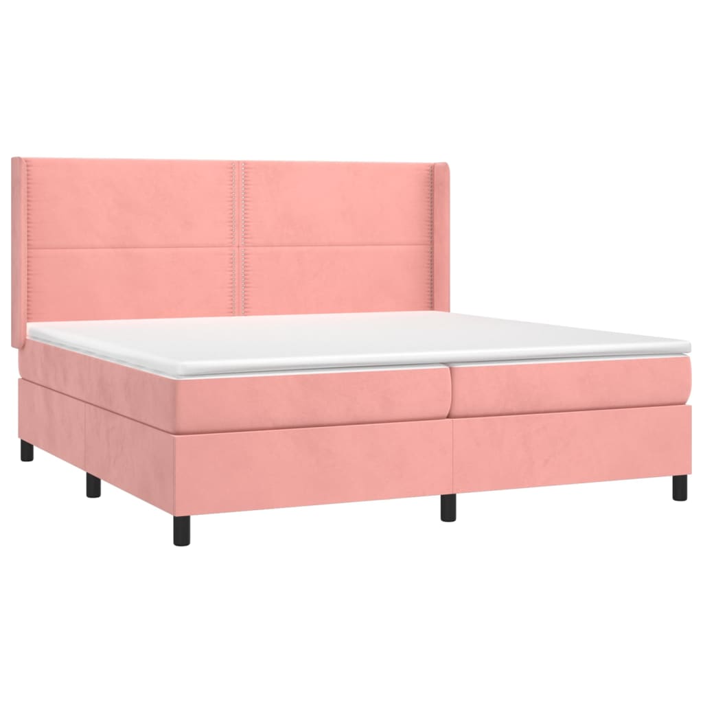 Cama box spring c/ colchão/LED 200x200 cm veludo rosa