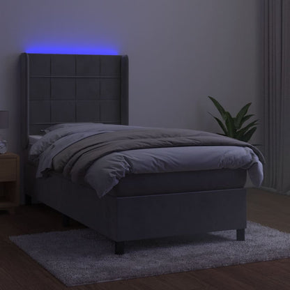 Cama box spring c/ colchão/LED 80x200 cm veludo cinzento-claro