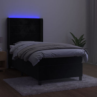 Cama box spring c/ colchão/LED 80x200 cm veludo preto