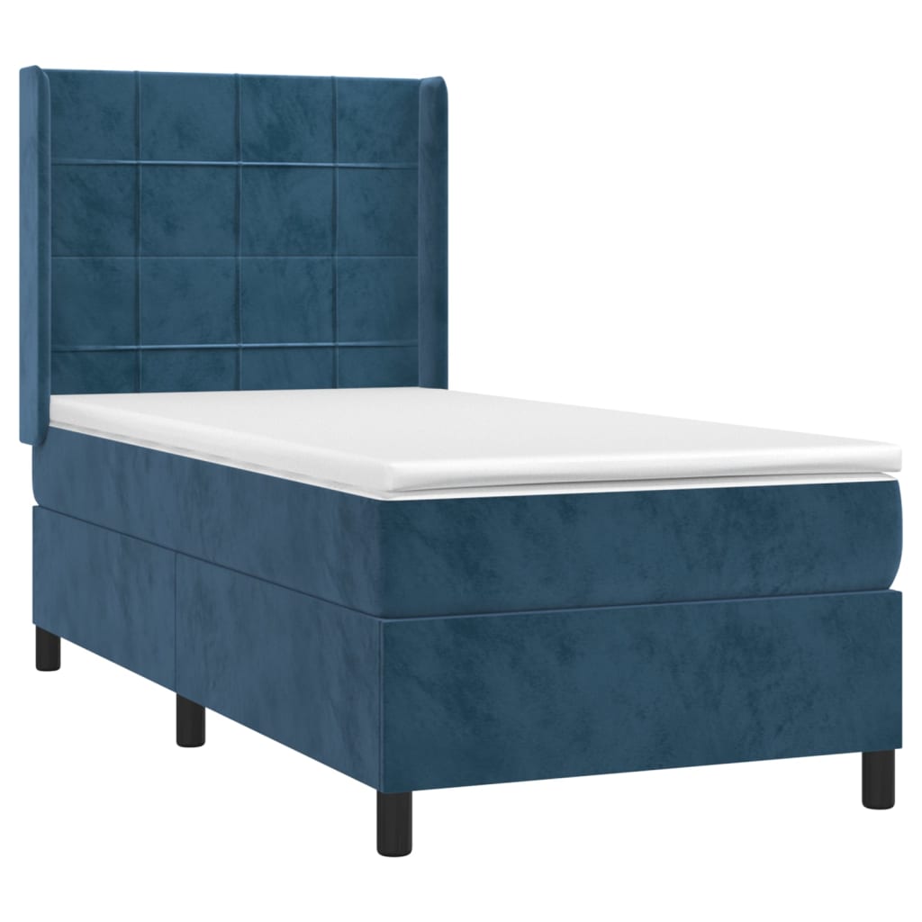 Cama box spring c/ colchão/LED 90x200 cm veludo azul-escuro