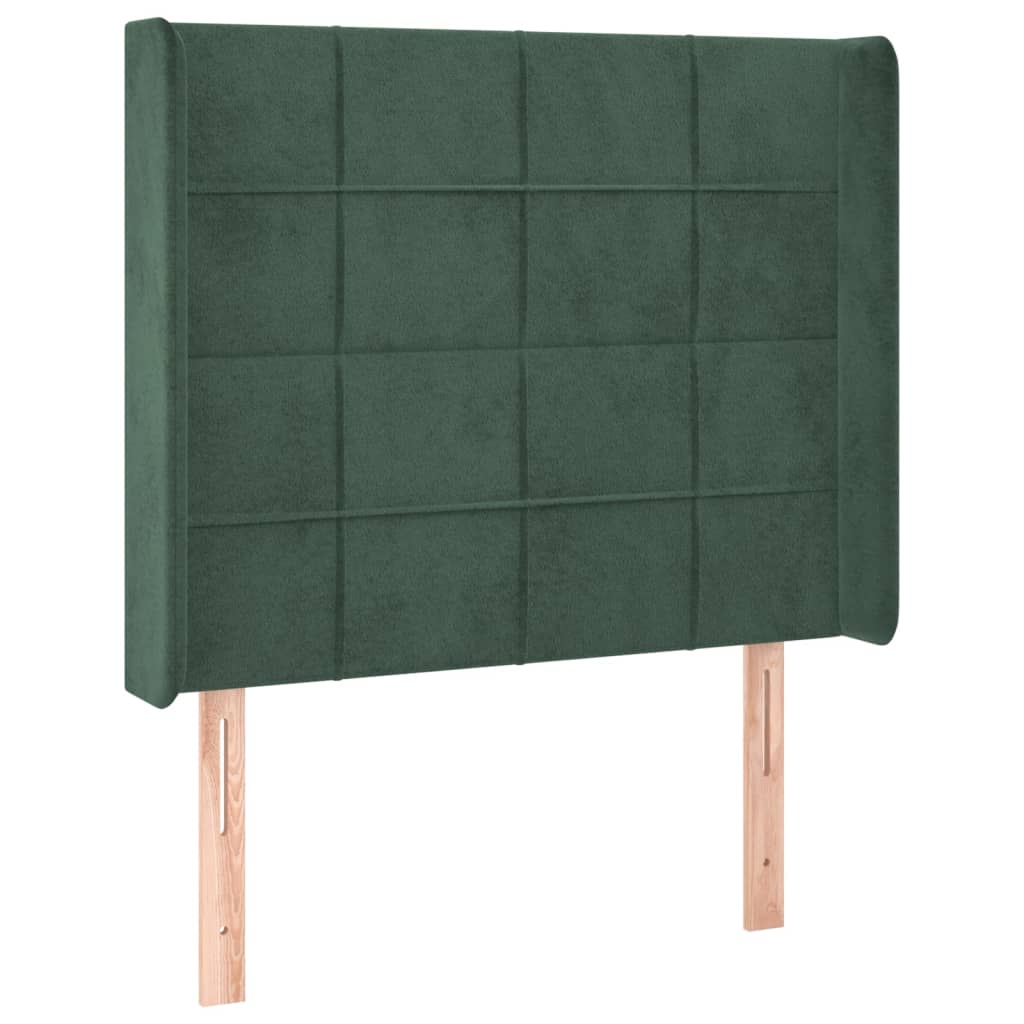 Cama box spring c/ colchão/LED 100x200 cm veludo verde-escuro