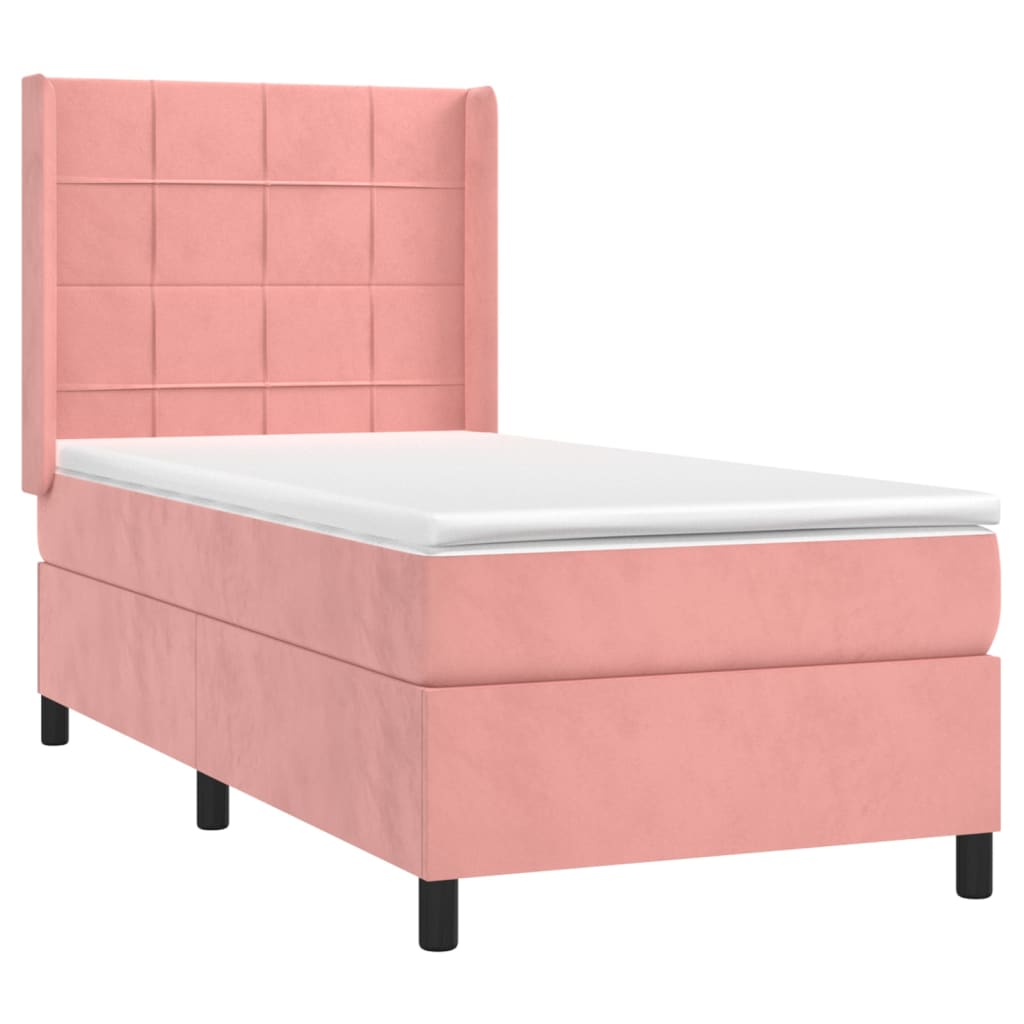 Cama box spring c/ colchão/LED 100x200 cm veludo rosa