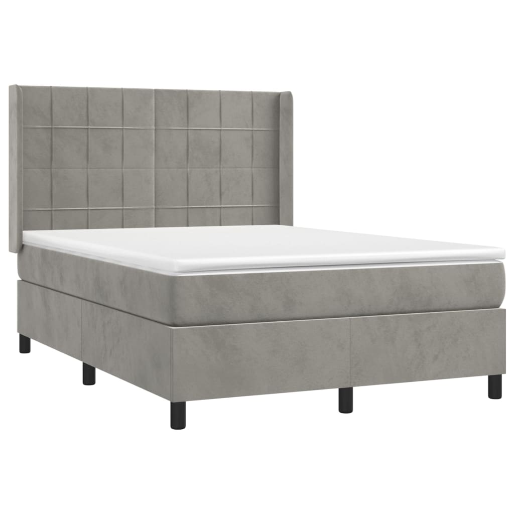 Cama box spring c/ colchão/LED 140x190 cm veludo cinzento