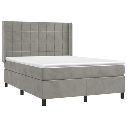 Cama box spring c/ colchão/LED 140x190 cm veludo cinzento