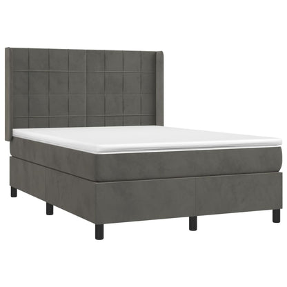 Cama box spring c/ colchão/LED 140x190cm veludo cinzento-escuro