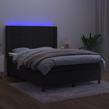 Cama box spring c/ colchão/LED 140x190 cm veludo preto