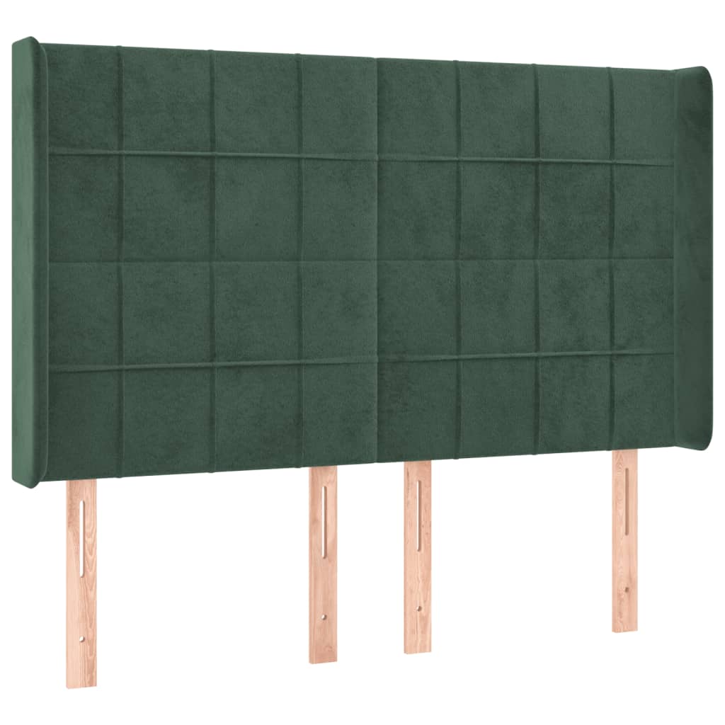 Cama box spring c/ colchão/LED 140x190 cm veludo verde-escuro