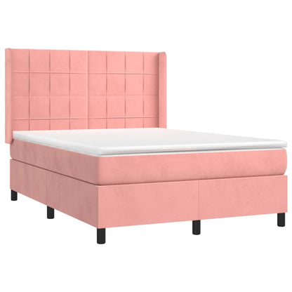 Cama box spring c/ colchão/LED 140x190 cm veludo rosa