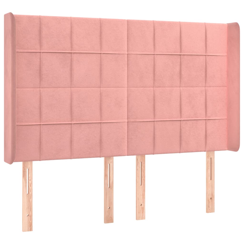 Cama box spring c/ colchão/LED 140x190 cm veludo rosa