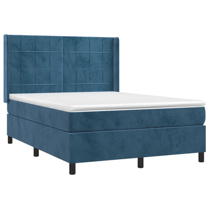 Cama box spring c/ colchão/LED 140x200 cm veludo azul-escuro