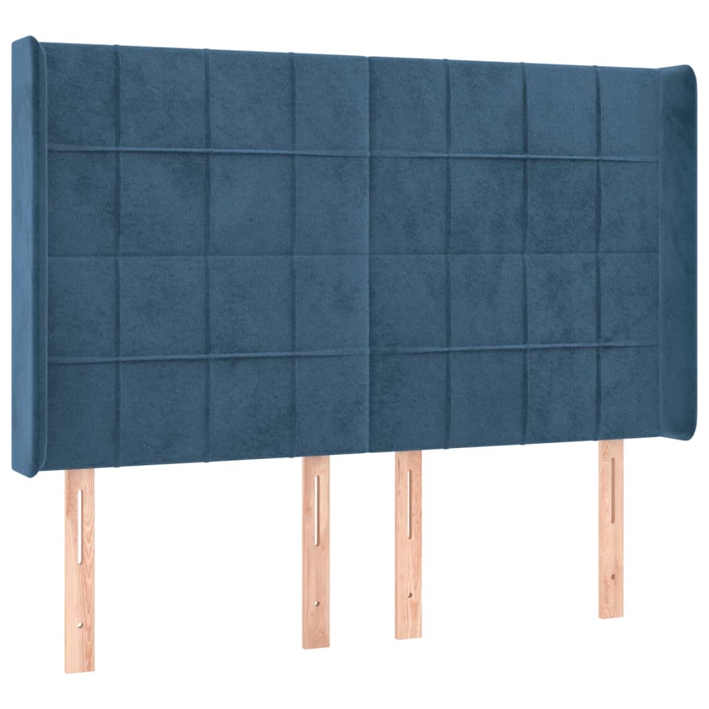 Cama box spring c/ colchão/LED 140x200 cm veludo azul-escuro