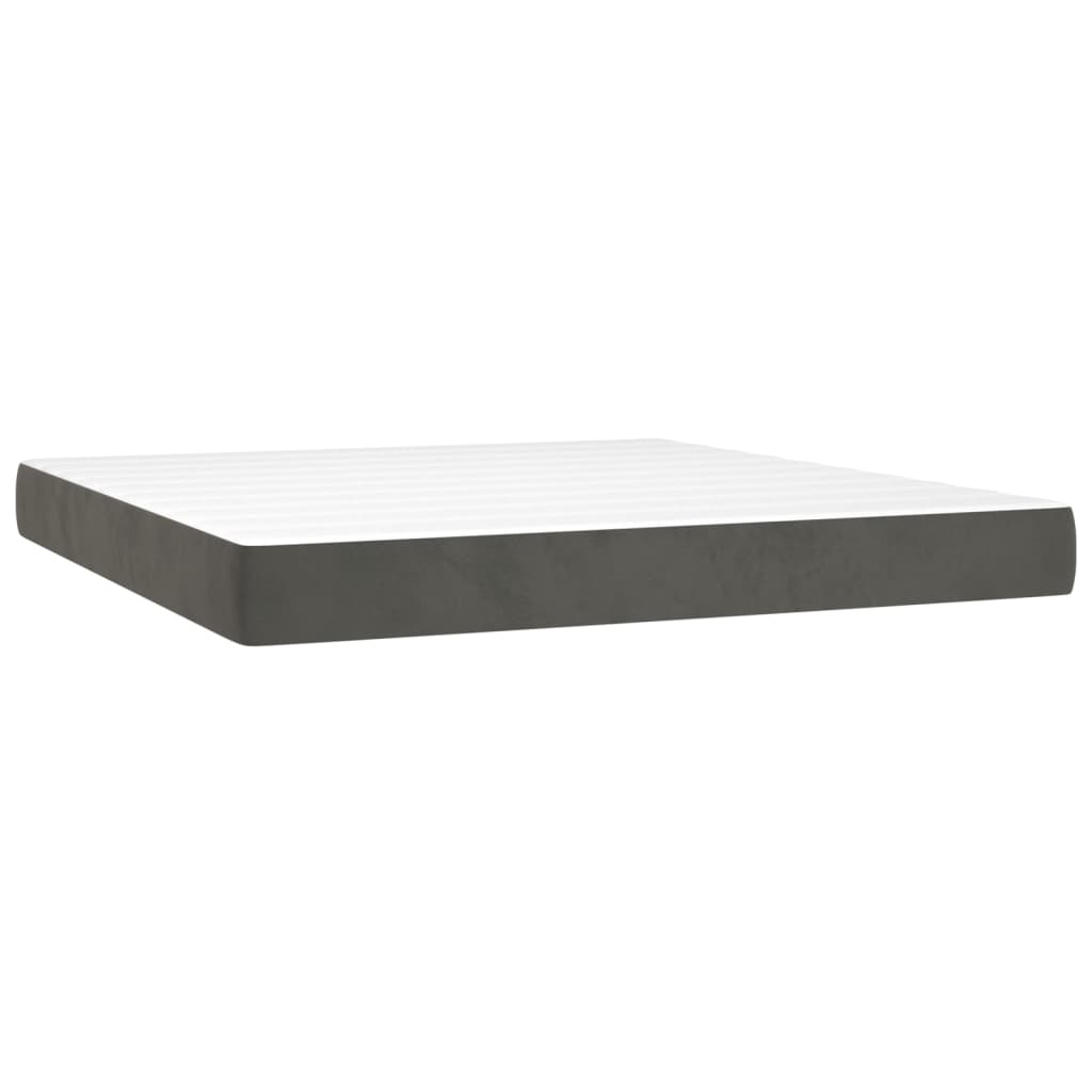 Cama box spring c/ colchão/LED 180x200cm veludo cinzento-escuro