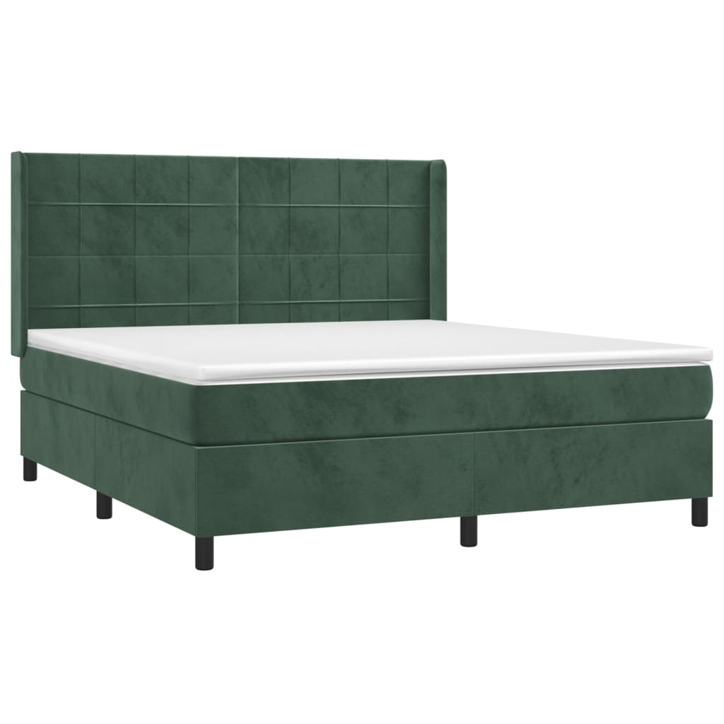 Cama box spring c/ colchão/LED 180x200 cm veludo verde-escuro