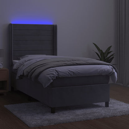 Cama box spring c/ colchão/LED 80x200 cm veludo cinzento-claro