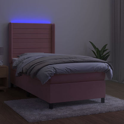 Cama box spring c/ colchão/LED 80x200 cm veludo rosa