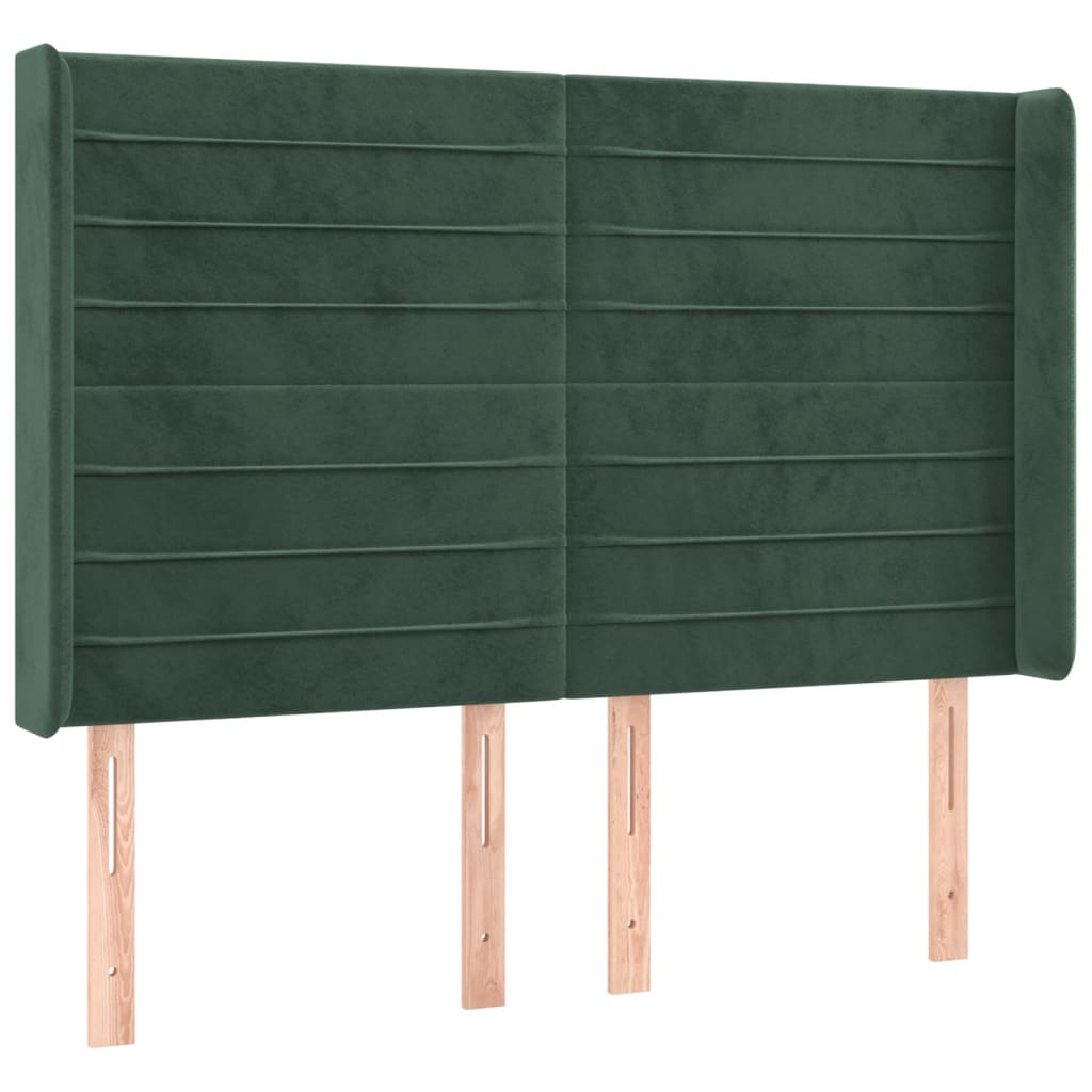 Cama box spring c/ colchão/LED 140x190 cm veludo verde-escuro