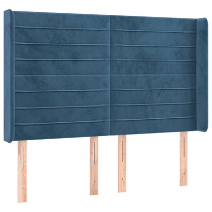 Cama box spring c/ colchão/LED 140x190 cm veludo azul-escuro