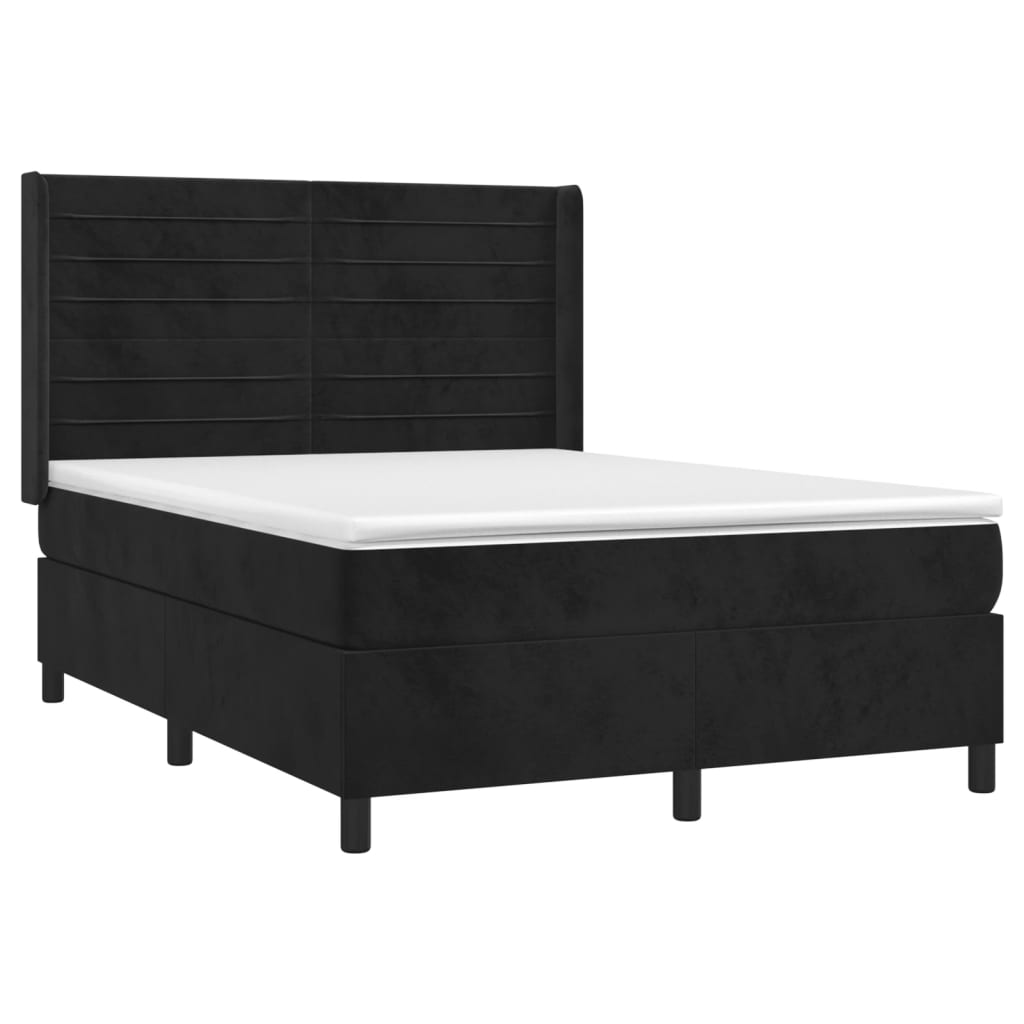 Cama box spring c/ colchão/LED 140x200 cm veludo preto