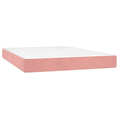 Cama box spring c/ colchão/LED 140x200 cm veludo rosa