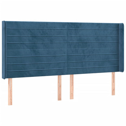 Cama box spring c/ colchão/LED 180x200 cm veludo azul-escuro