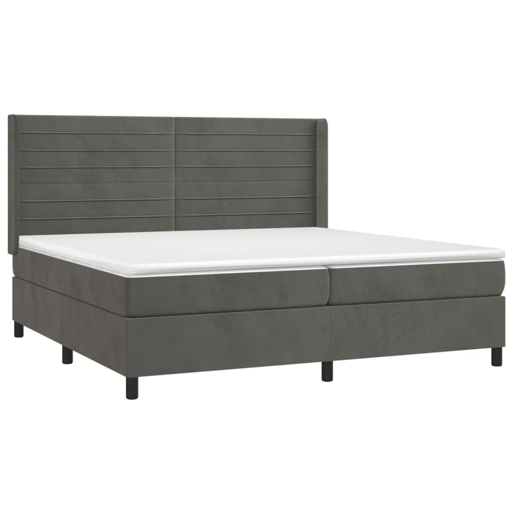 Cama box spring c/ colchão/LED 200x200cm veludo cinzento-escuro