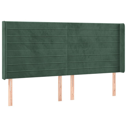 Cama box spring c/ colchão/LED 200x200 cm veludo verde-escuro