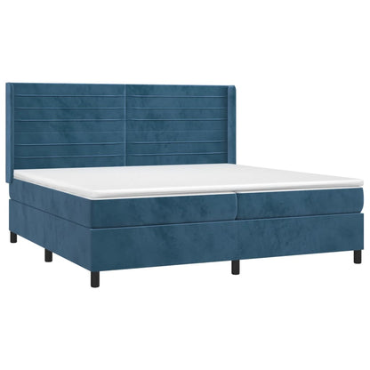 Cama box spring c/ colchão/LED 200x200 cm veludo azul-escuro