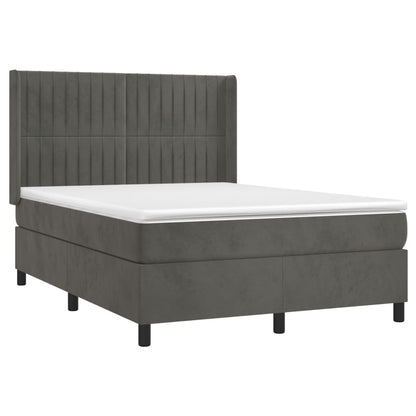 Cama box spring c/ colchão/LED 140x190cm veludo cinzento-escuro