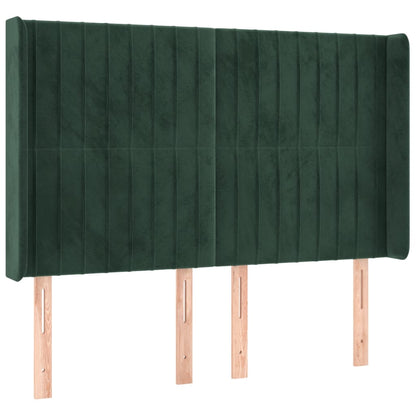 Cama box spring c/ colchão/LED 140x190 cm veludo verde-escuro