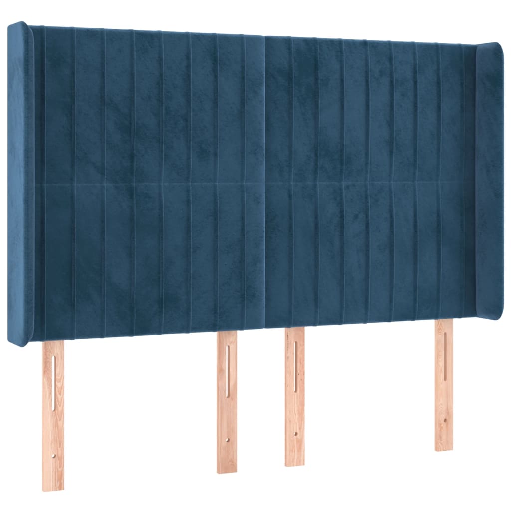 Cama box spring c/ colchão/LED 140x190 cm veludo azul-escuro