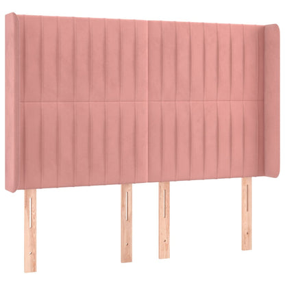 Cama box spring c/ colchão/LED 140x190 cm veludo rosa