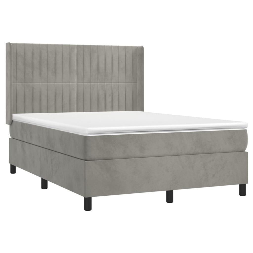 Cama box spring c/ colchão/LED 140x200 cm veludo cinzento-claro