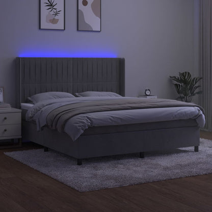 Cama box spring c/ colchão/LED 160x200 cm veludo cinzento-claro