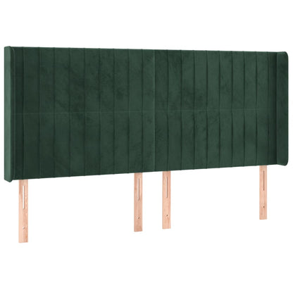 Cama box spring c/ colchão/LED 160x200 cm veludo verde-escuro