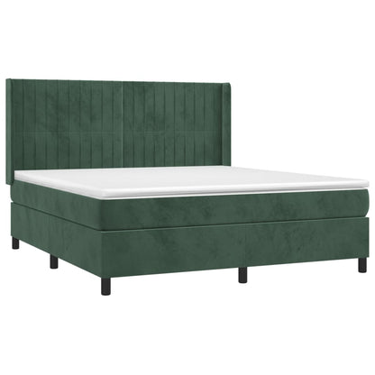 Cama box spring c/ colchão/LED 180x200 cm veludo verde-escuro