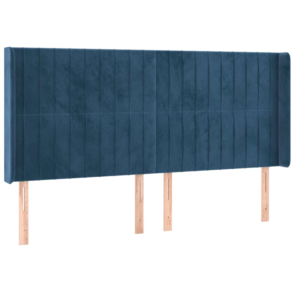 Cama box spring c/ colchão/LED 200x200 cm veludo azul-escuro