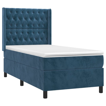 Cama box spring c/ colchão/LED 80x200 cm veludo azul-escuro