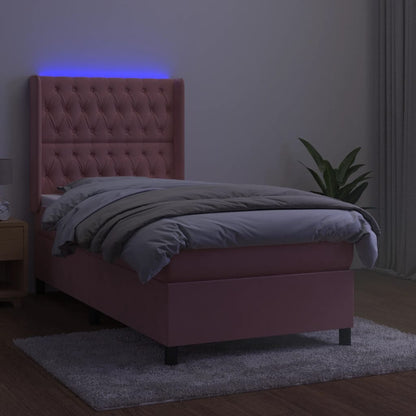 Cama box spring c/ colchão/LED 80x200 cm veludo rosa