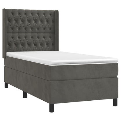 Cama box spring c/ colchão/LED 90x190 cm veludo cinzento-escuro