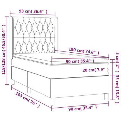 Cama box spring c/ colchão/LED 90x190 cm veludo cinzento-escuro