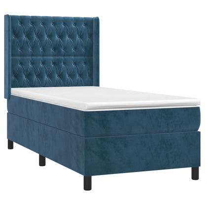 Cama box spring c/ colchão/LED 90x200 cm veludo azul-escuro